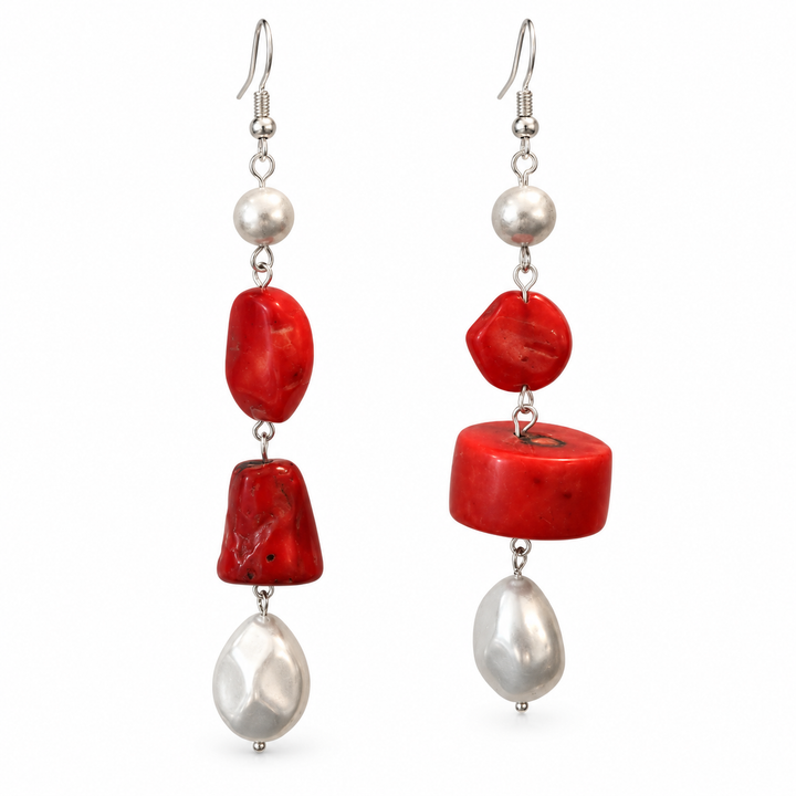 Perfectly Imperfect Coral & Pearl Asymmetric Earrings – Maral Design