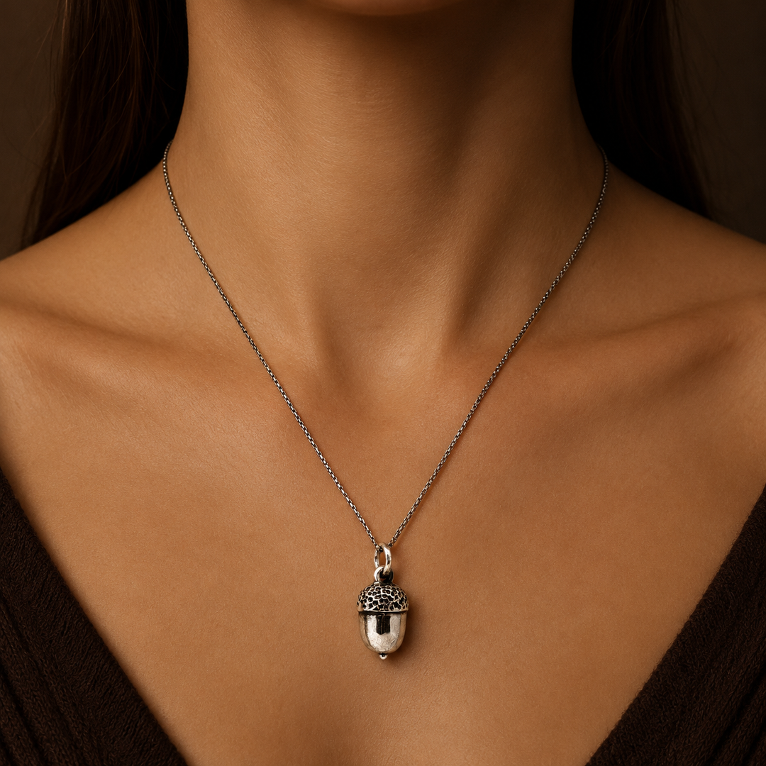 Norwegian Sterling Silver Acorn Pendant Necklace – Nordic Nature Collection