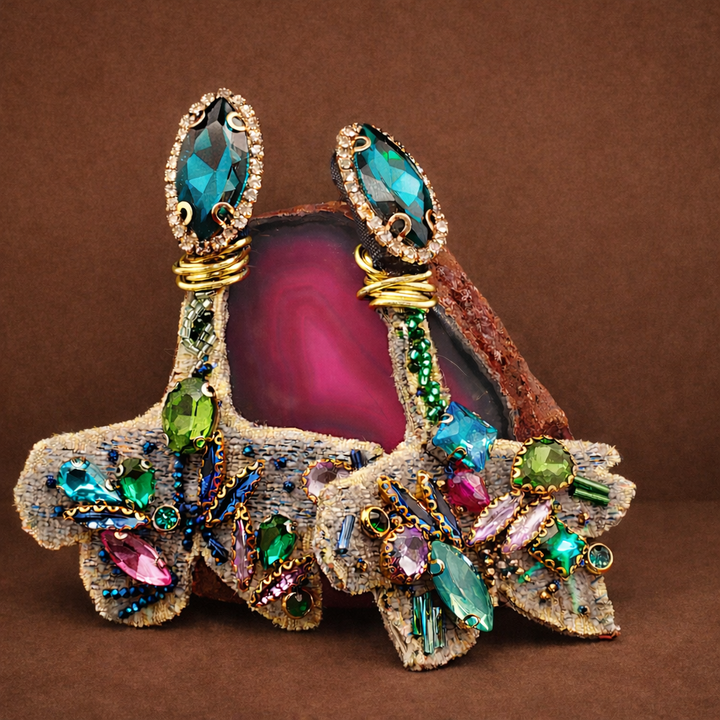 Emerald Rain Leaves Earrings – Handmade Crystal Statement Earrings