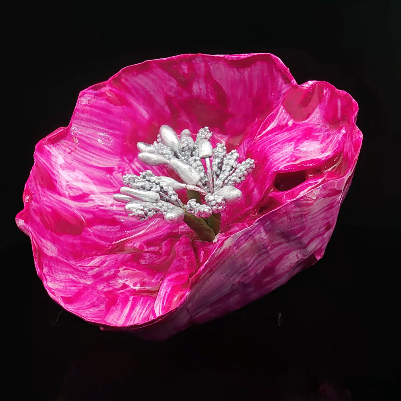 Crimson Bloom– Papier-Mâché Brooch | Recycled Paper Wearable Art