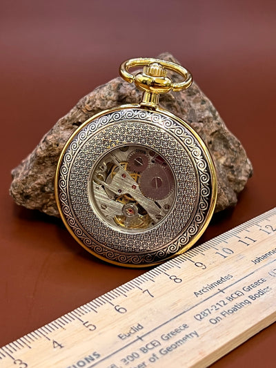 “Royal Gears” Vintage Skeleton Pocket Watch – Golden Filigree Edition