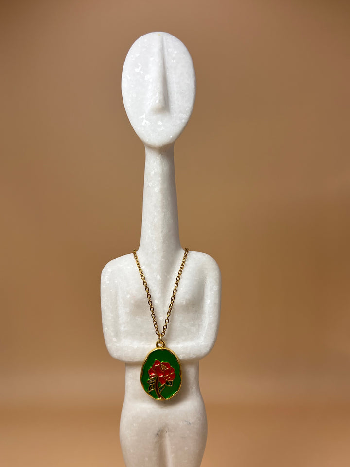 “Blossoming Charm” – Handcrafted Enamel & Copper Pendant stainless steel chain