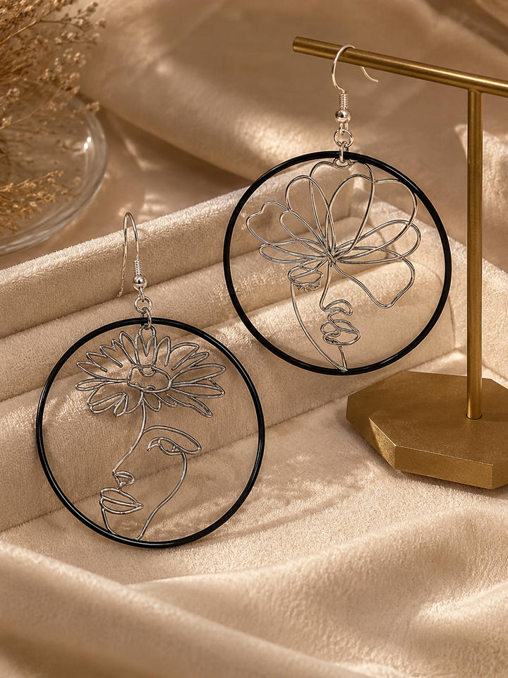 Abstract Flower Face Earrings – Stainless Steel Statement Art Earrings