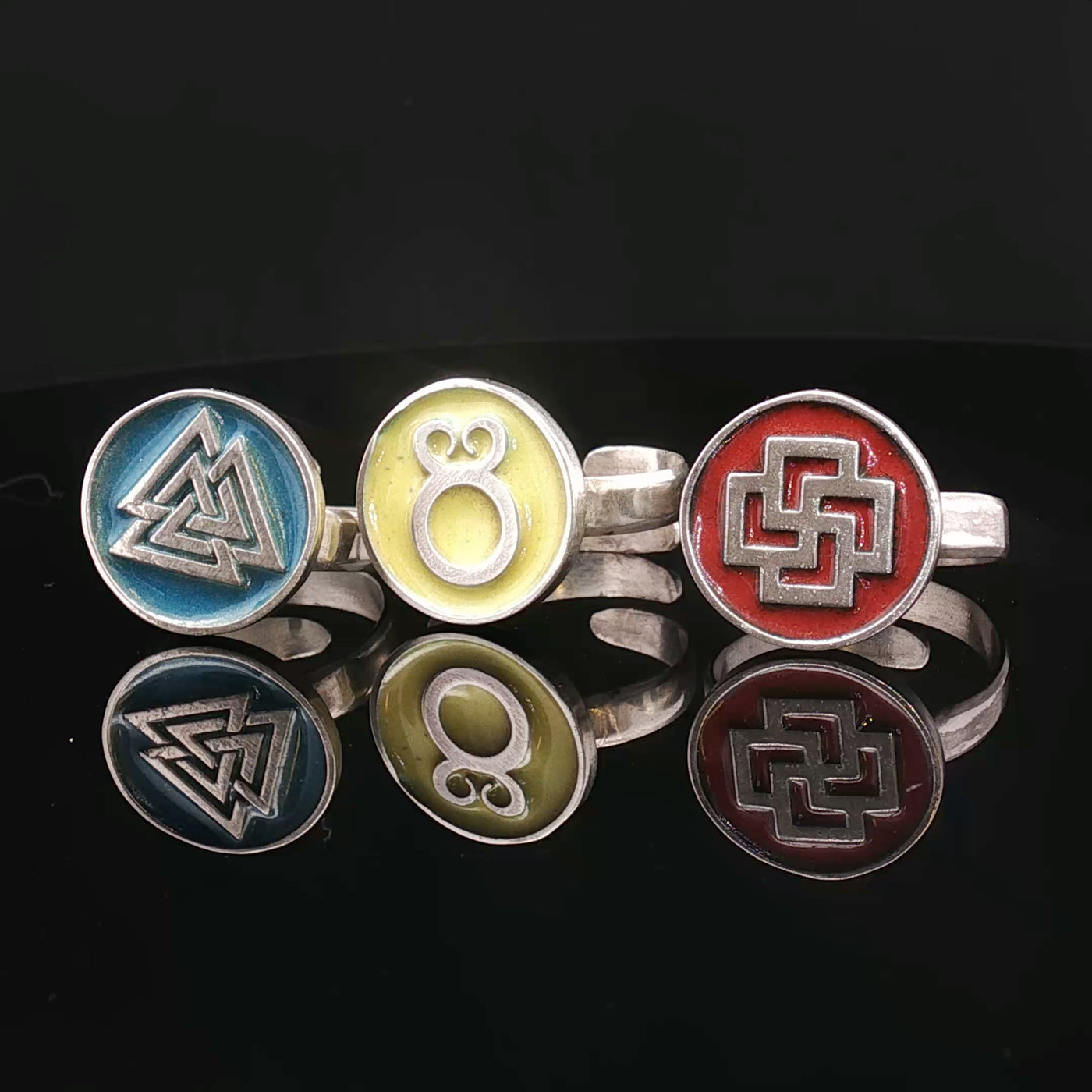 Viking Symbols Minakari Ring Collection – 925 Silver, Handmade Limited Edition