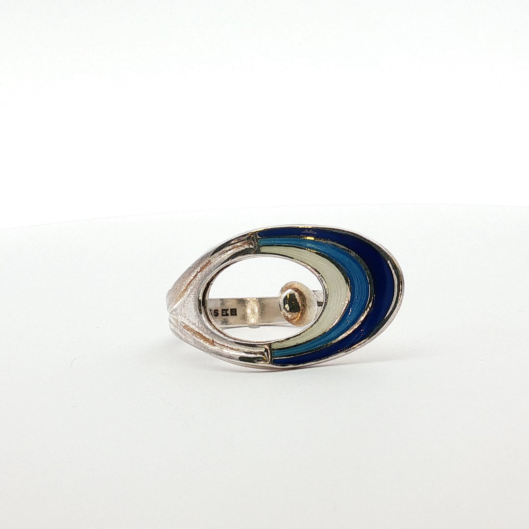 Curated Vintage Norwegian Sterling Silver Enamel Ring – Nordic Ocean Collection