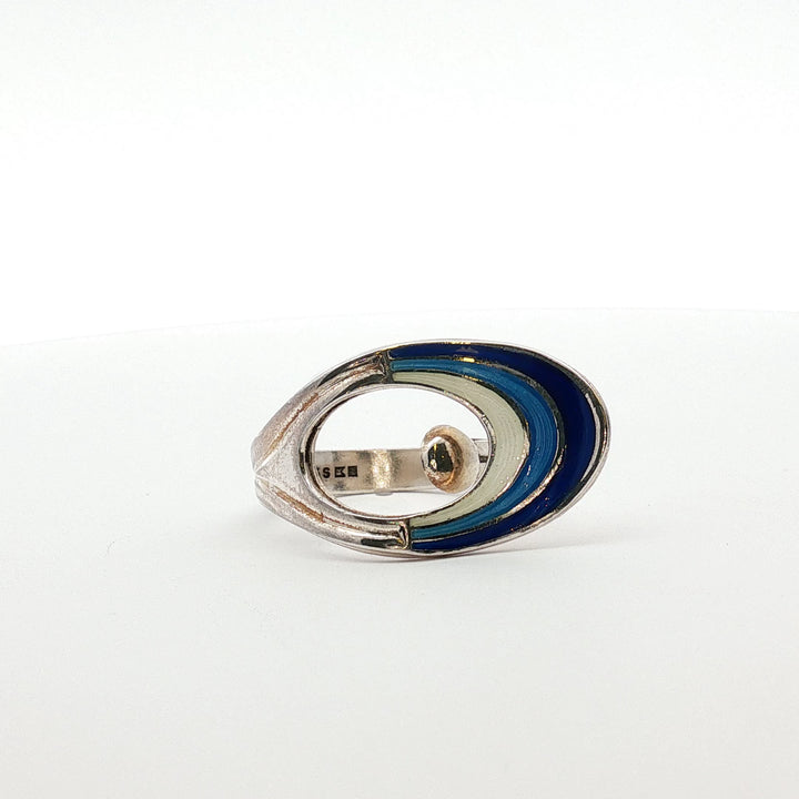 Curated Vintage Norwegian Sterling Silver Enamel Ring – Nordic Ocean Collection