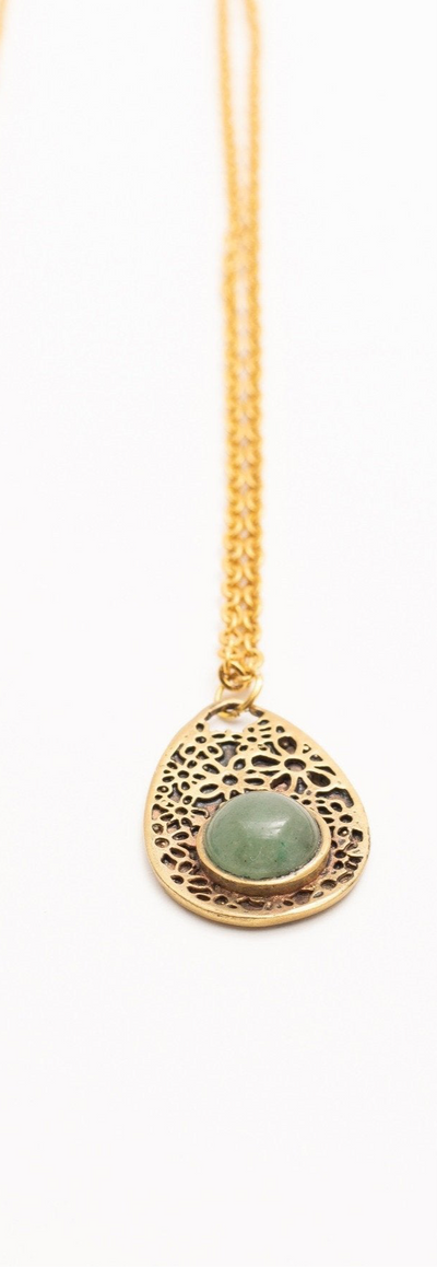 Handmade Iranian green Jade brass Necklace