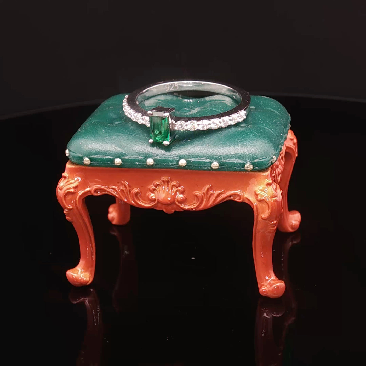 Emerald-Cut Green Crystal Ring – Silver Minimal Design | Custom Engagement, Wedding & Anniversary Ring