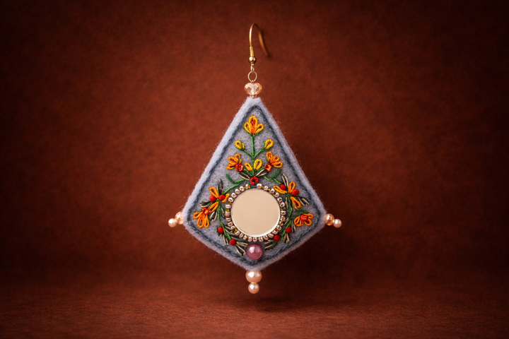 Jelveh – The Radiance Mirror Earring| Felt mirror embroidery 7 cm length