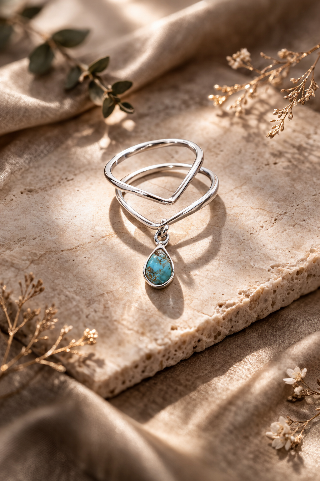 Chekameh – Persian Iranian Turquoise Drop Ring | Contemporary Gallery Jewelry by Maralkunst