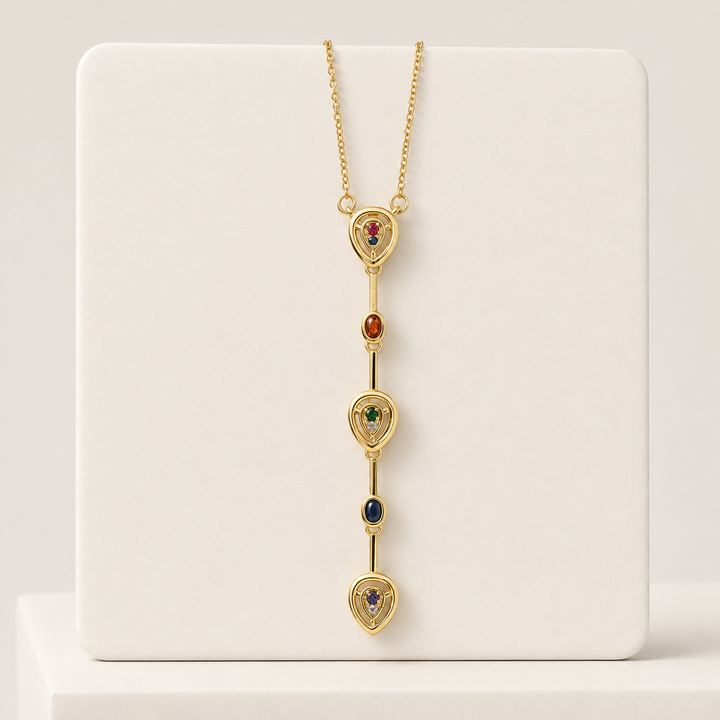 Spectrum of Self | Multicolor Zirconia Drop Necklace in Gold-Filled Stainless Steel