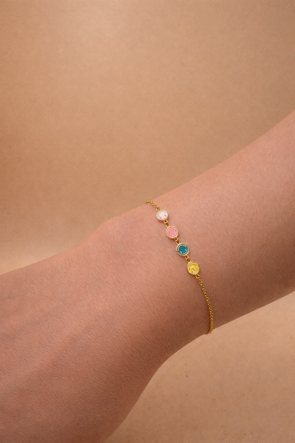 Happy Smiley Enamel Bracelet – Gold Plated 925 Silver