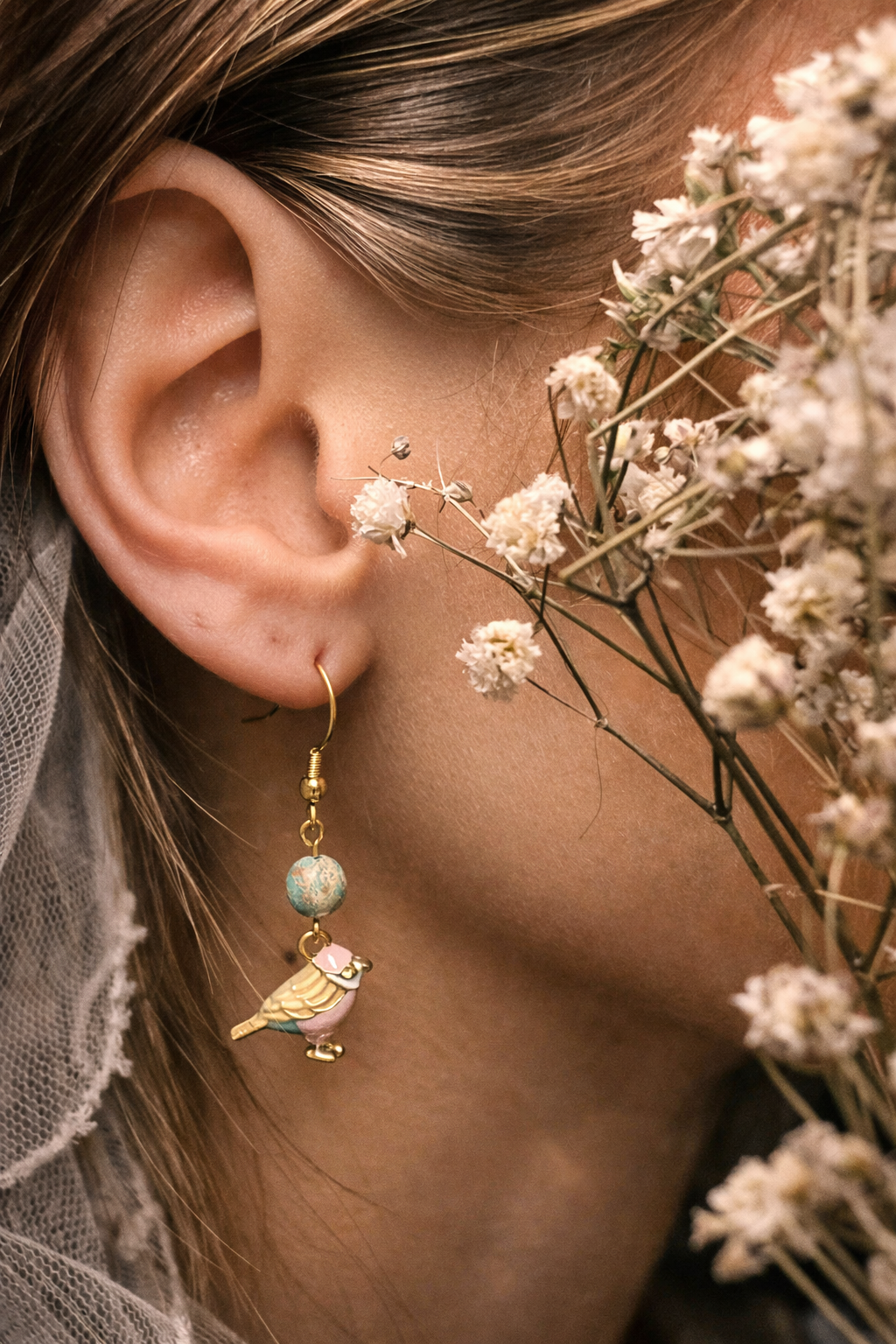 African Turquoise Enamel Bird Earrings – Handmade Symbolic Jewelry