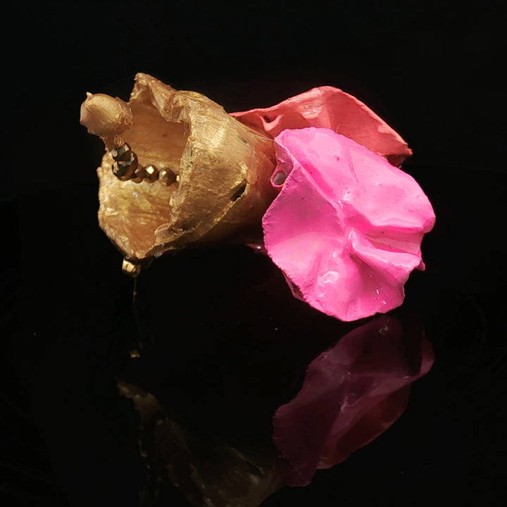Golden Petal – Papier-Mâché Earrings | Recycled Paper Sculptural Art