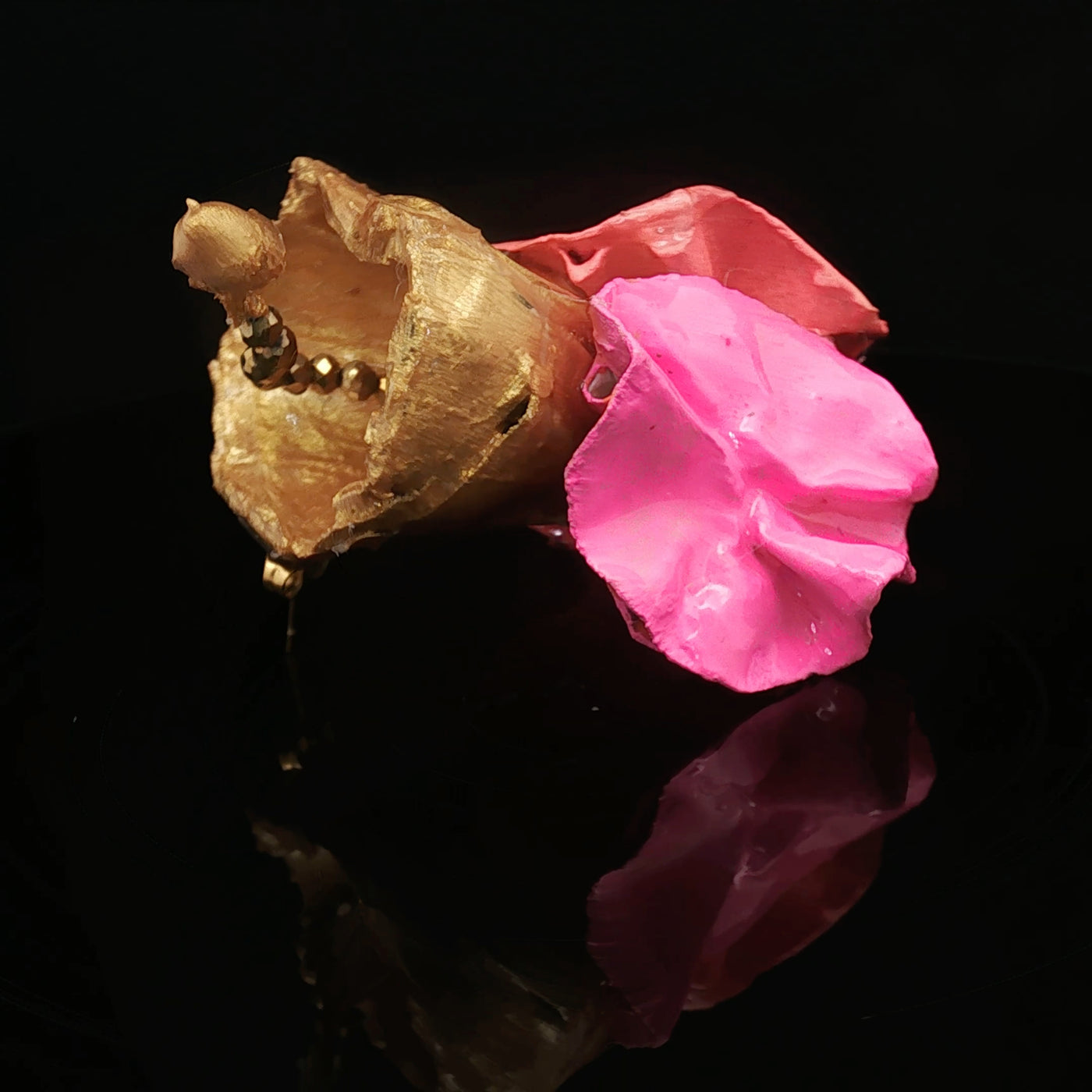 Golden Petal – Papier-Mâché Earrings | Recycled Paper Sculptural Art