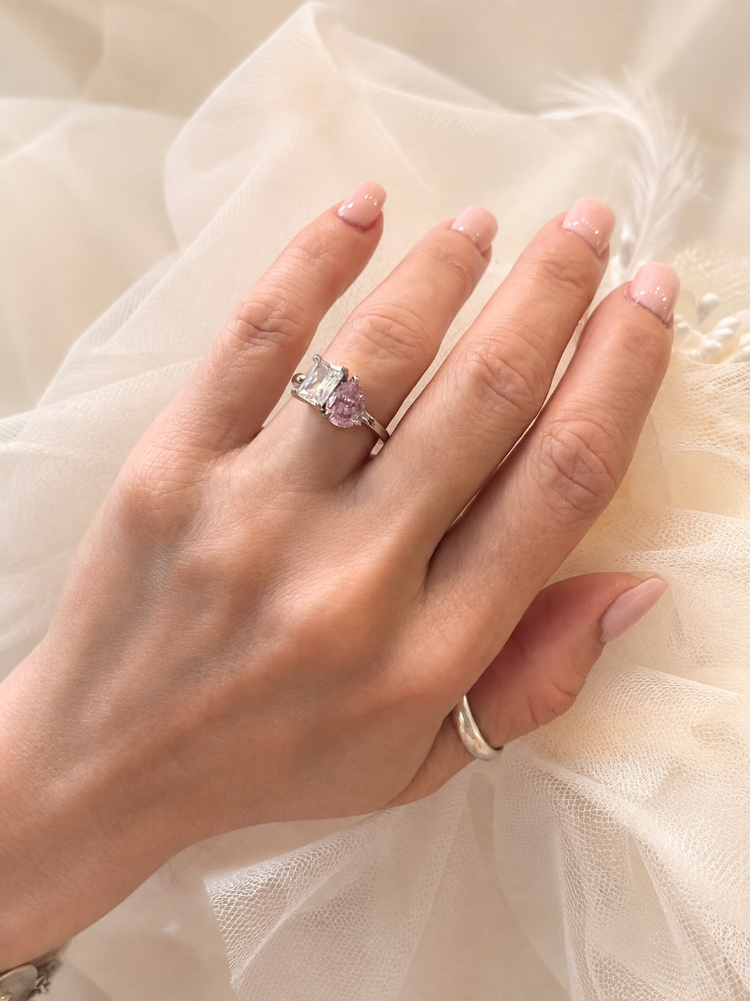 Two Become One | Pink & White Cubic Zirconia | 925 sterling silver Engagement Ring|