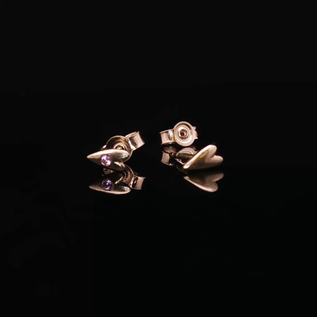 Held by the Heart Studs by Seen by Queen
Handcrafted 14K Gold Heart Earrings with Sapphire