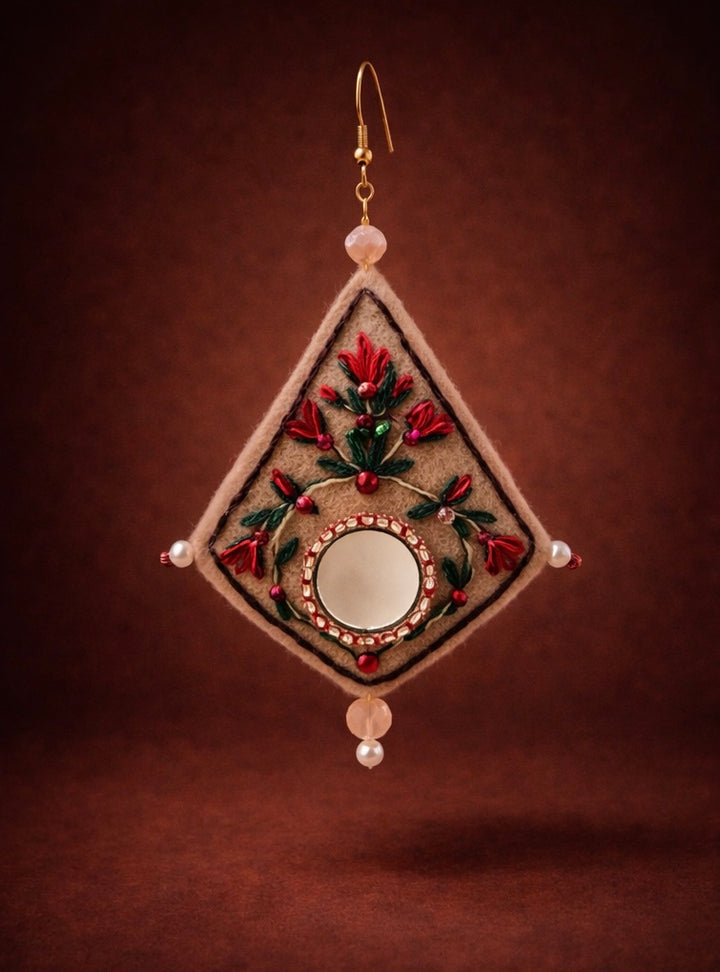 Jelveh – The Radiance Mirror Earring| Felt mirror embroidery 7 cm length