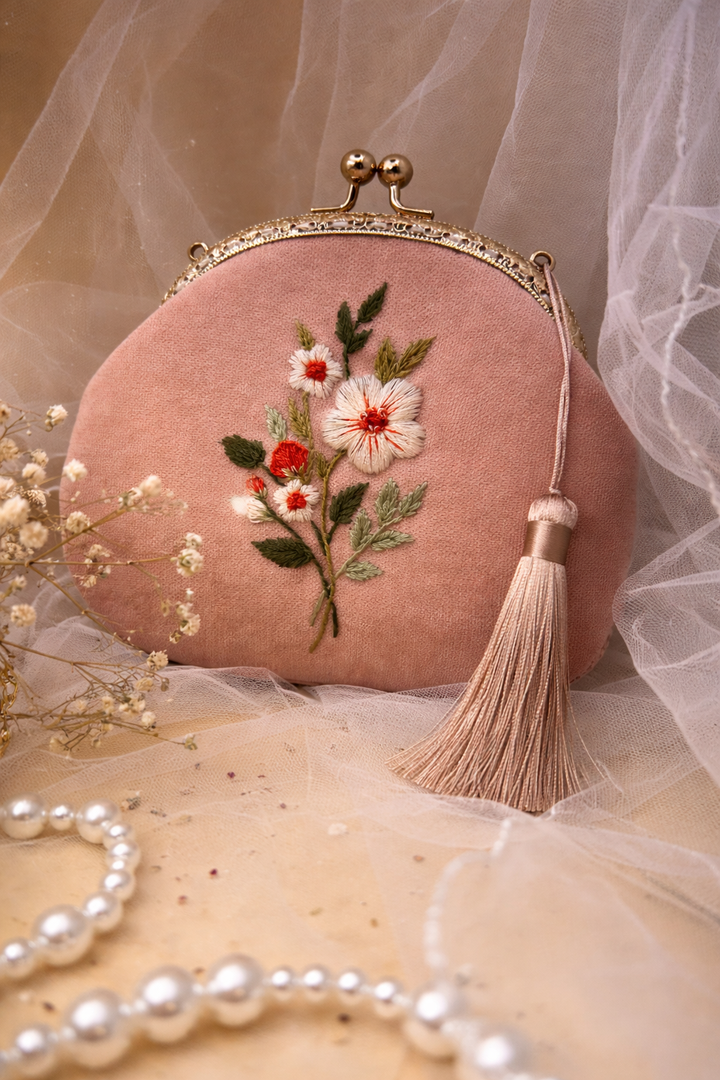 Spring Blossoming – Embroidered Velvet Art Deco Clutch