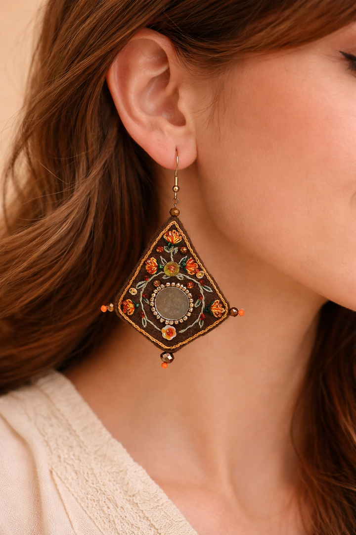 Jelveh – The Radiance Mirror Earring| Felt mirror embroidery 7 cm length