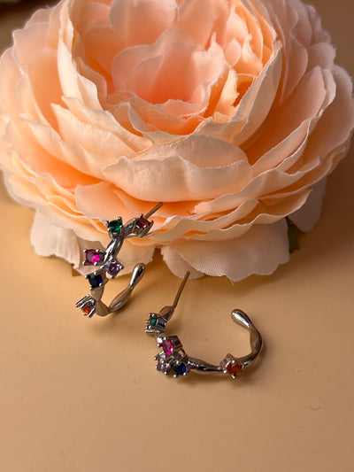 Celestial Curve – 925 Silver Earrings with Multicolour Zirconia