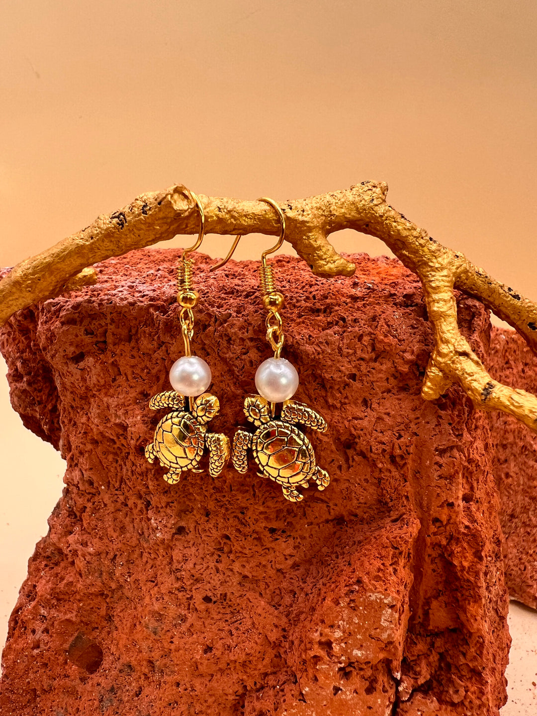 Ocean Turtle Pearl Earrings |A small turtle carries the wisdom of the ocean and the patience of time.