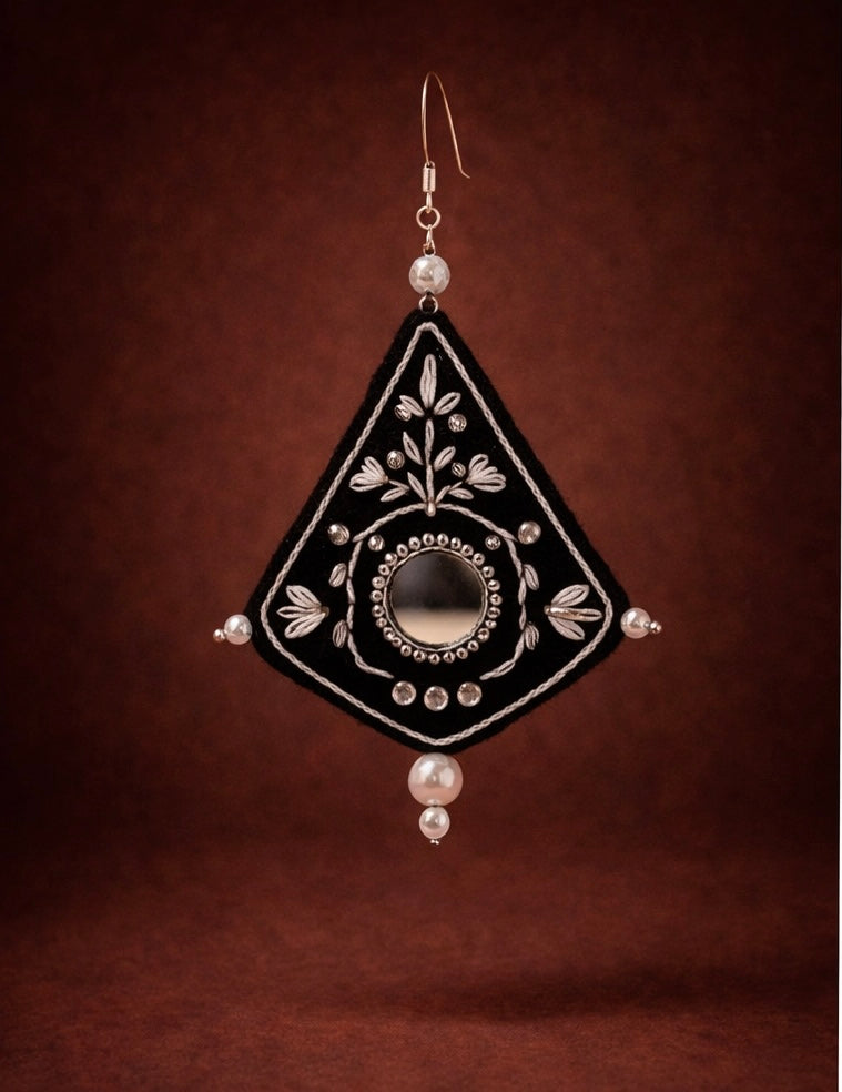 Jelveh – The Radiance Mirror Earring| Felt mirror embroidery 7 cm length