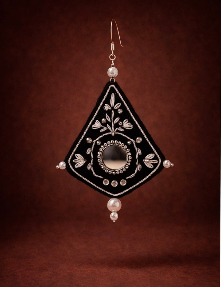 Jelveh – The Radiance Mirror Earring| Felt mirror embroidery 7 cm length