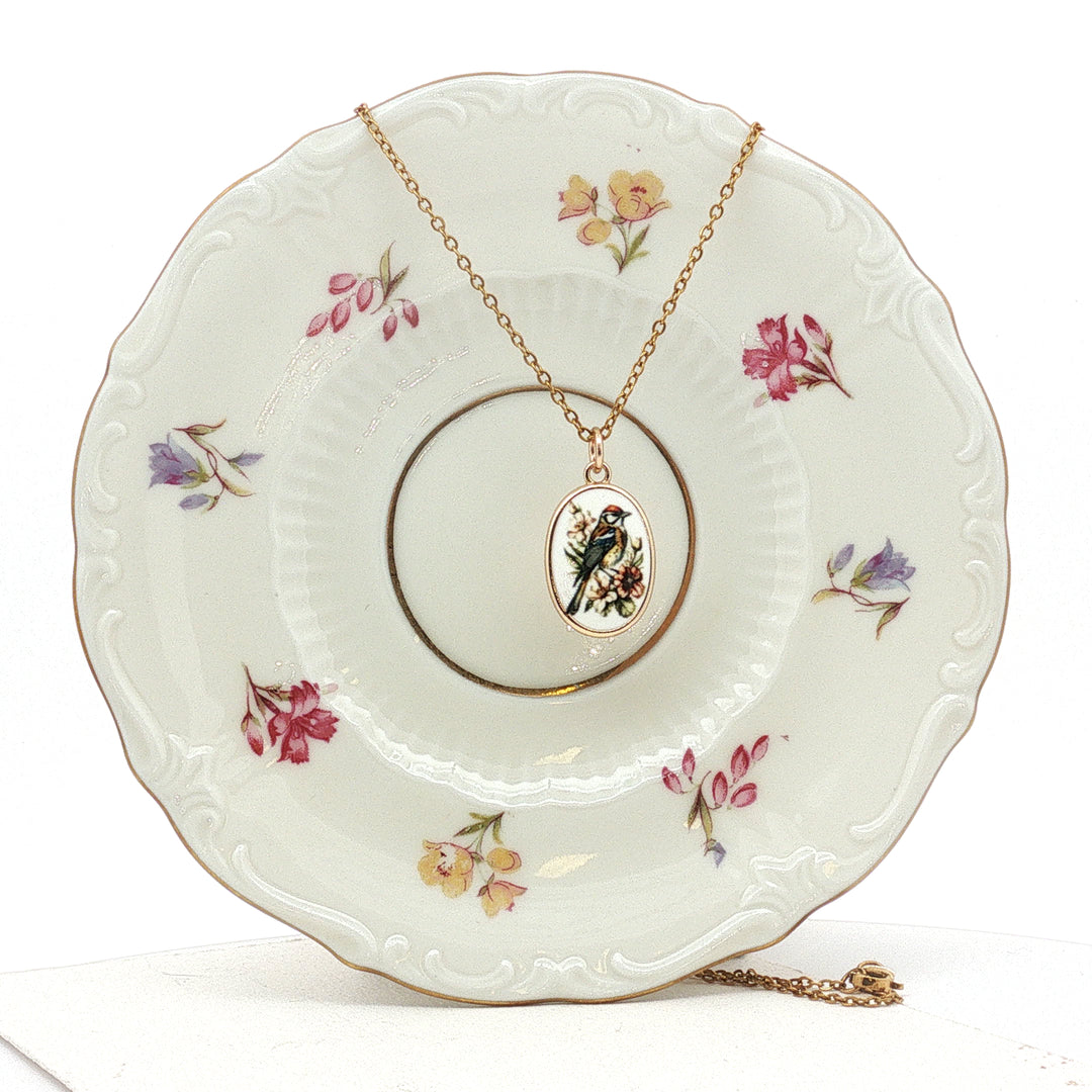 Gol o Morgh – Hand-Painted Ceramic Bird & Flower Necklace