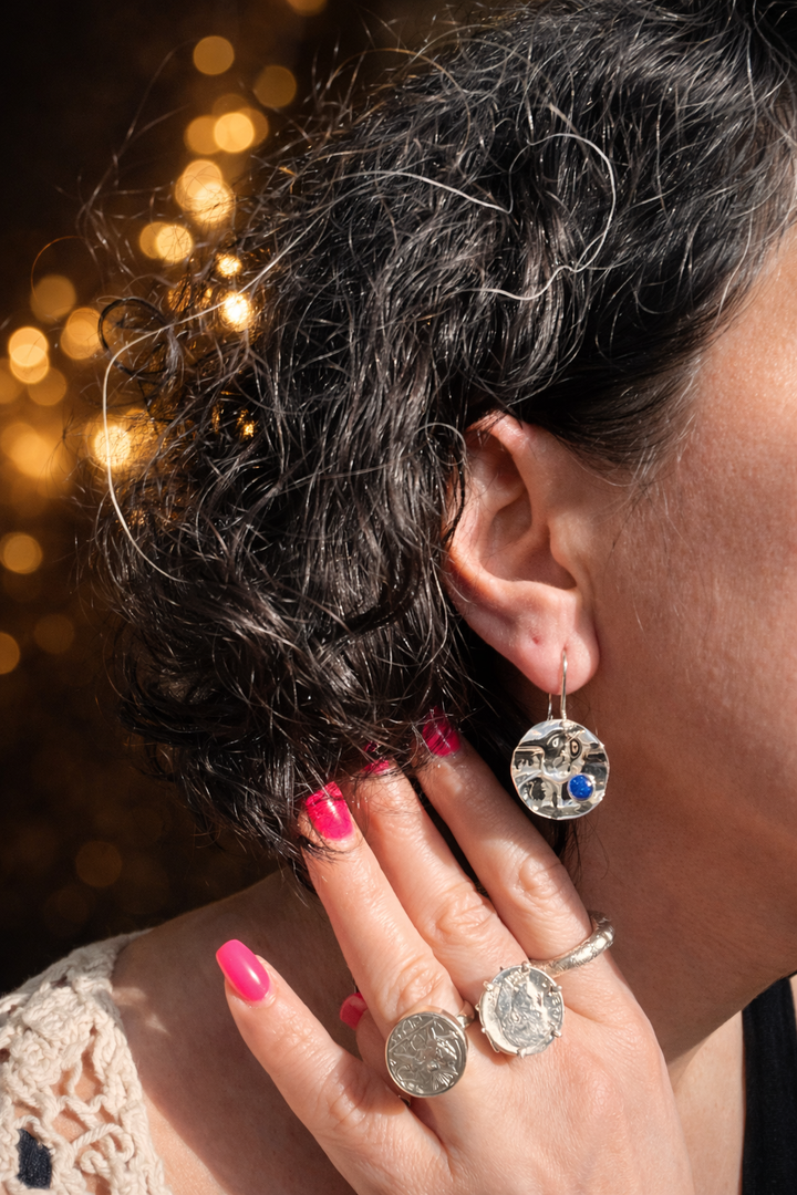 AYLIN – Contemporary Art Jewelry Set in Sterling Silver 925 | Lapis Lazuli Pendant & Earrings