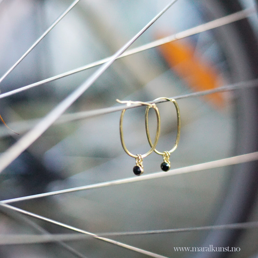 Timeless Elegance: Rectangular Hoop Earrings with Onyx & Crystal Charms