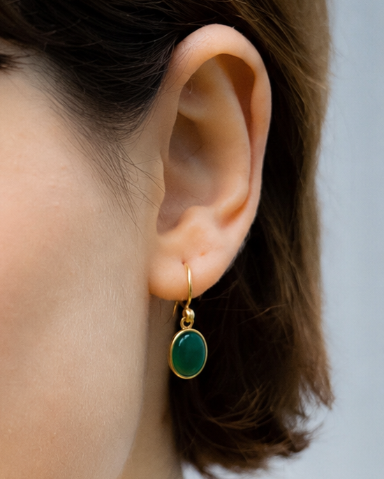 Green Agate Drop Earrings – Gold-Plated Sterling Silver | Maral Minimal Collection