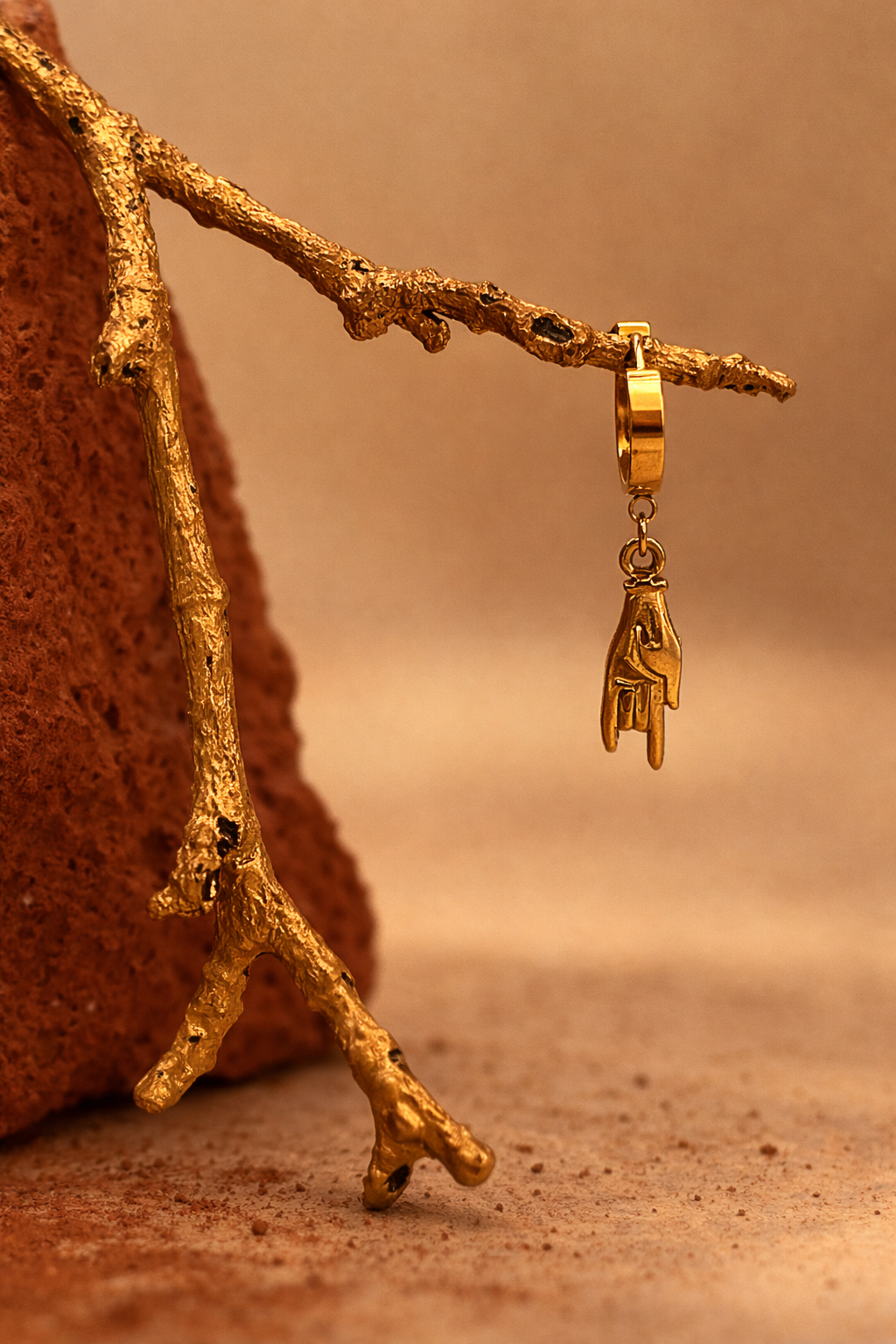 Rock Hand Sign Huggie Earrings – Gold Stainless Steel Rock 🤘 Symbol | Maral Design