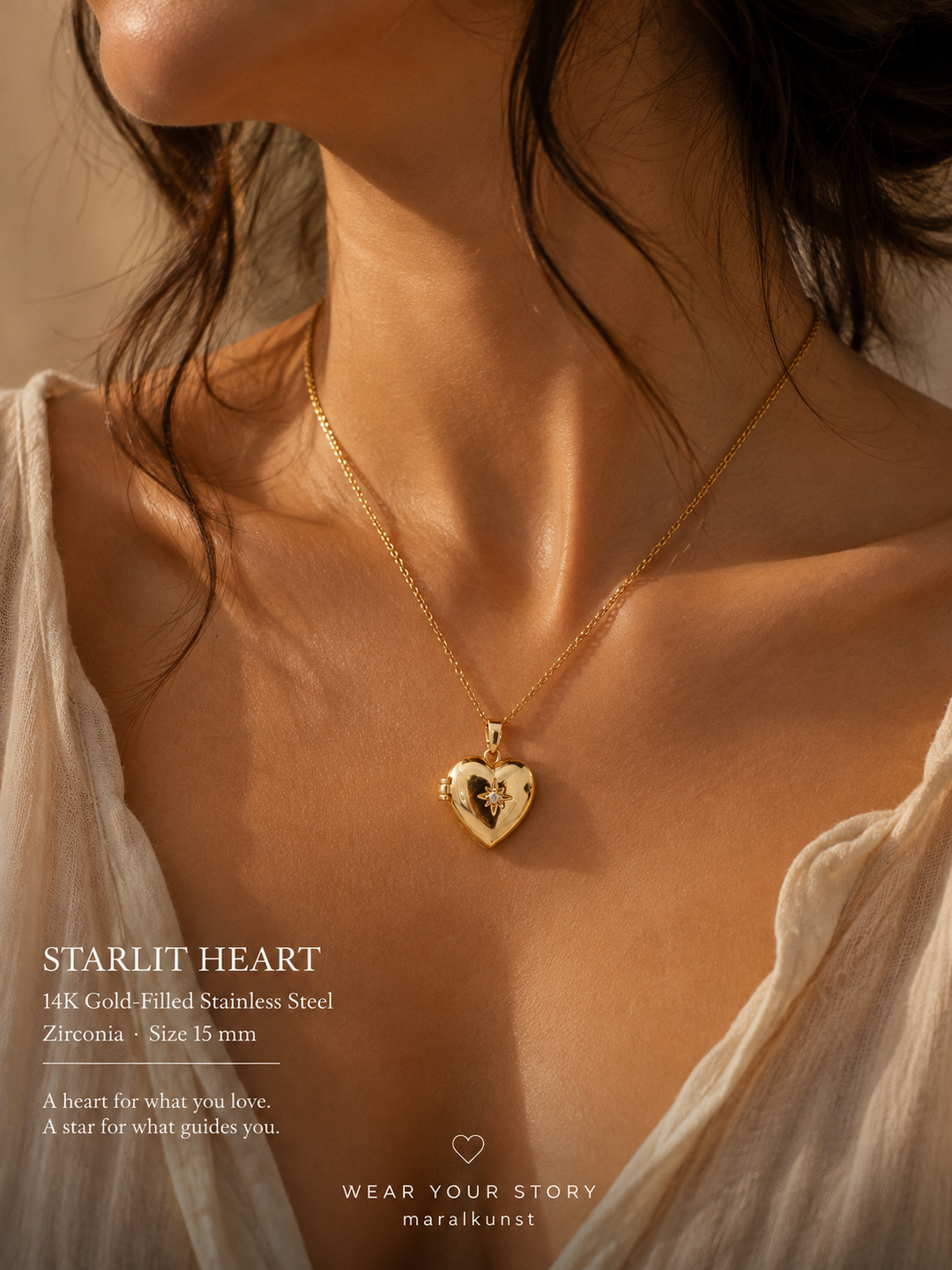 Starlit Heart – 14K Gold-Filled Stainless Steel Medallion Necklace with Zirconia