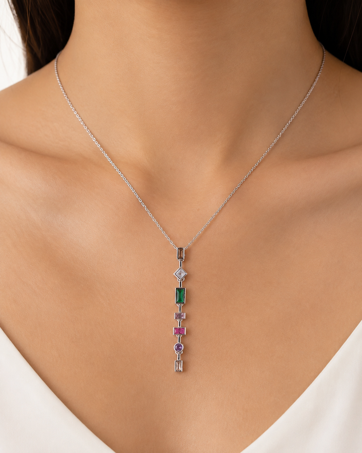 Fragments of Light |Multicolour Zirconia Drop Necklace in Stainless Steel