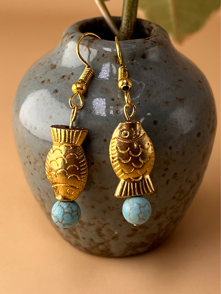 Golden fish Turquoise Earrings