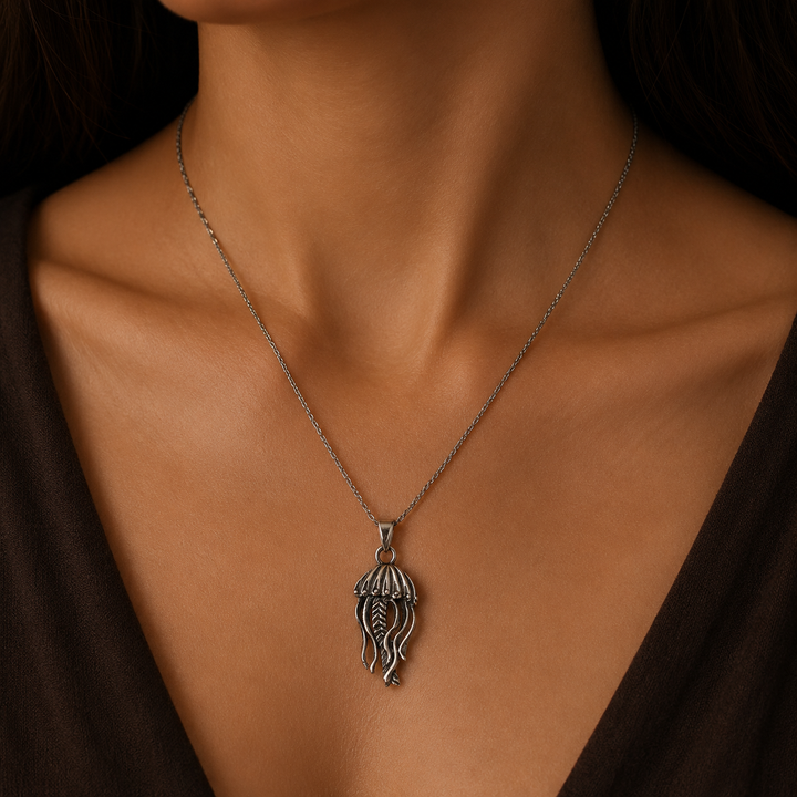 Norwegian Design Jellyfish Necklace | 925 Sterling Silver Pendant | Scandinavian Jewelry | Norway Souvenir Gift