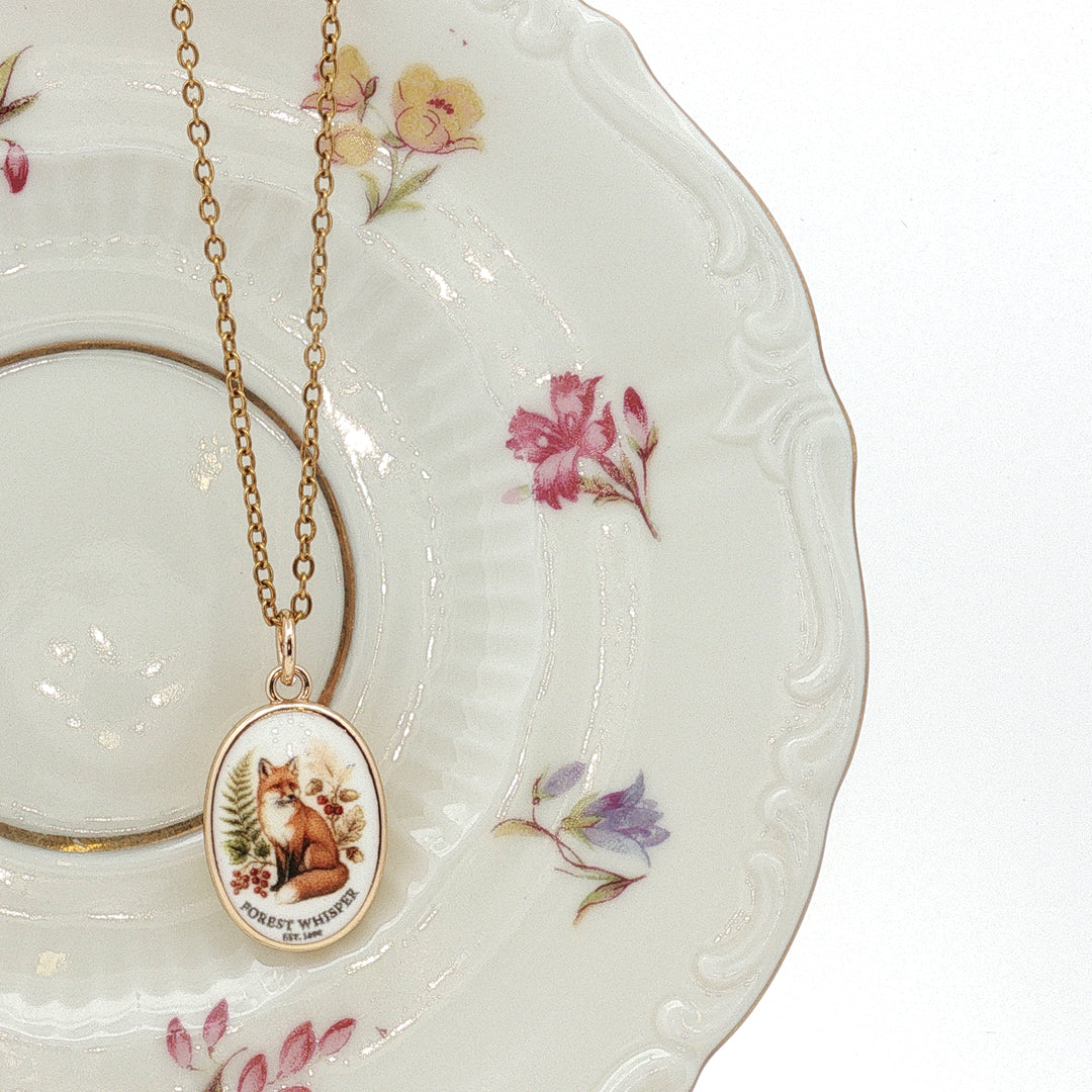 Forest Whisper – Fox Ceramic Pendant 15x20 mm Necklace