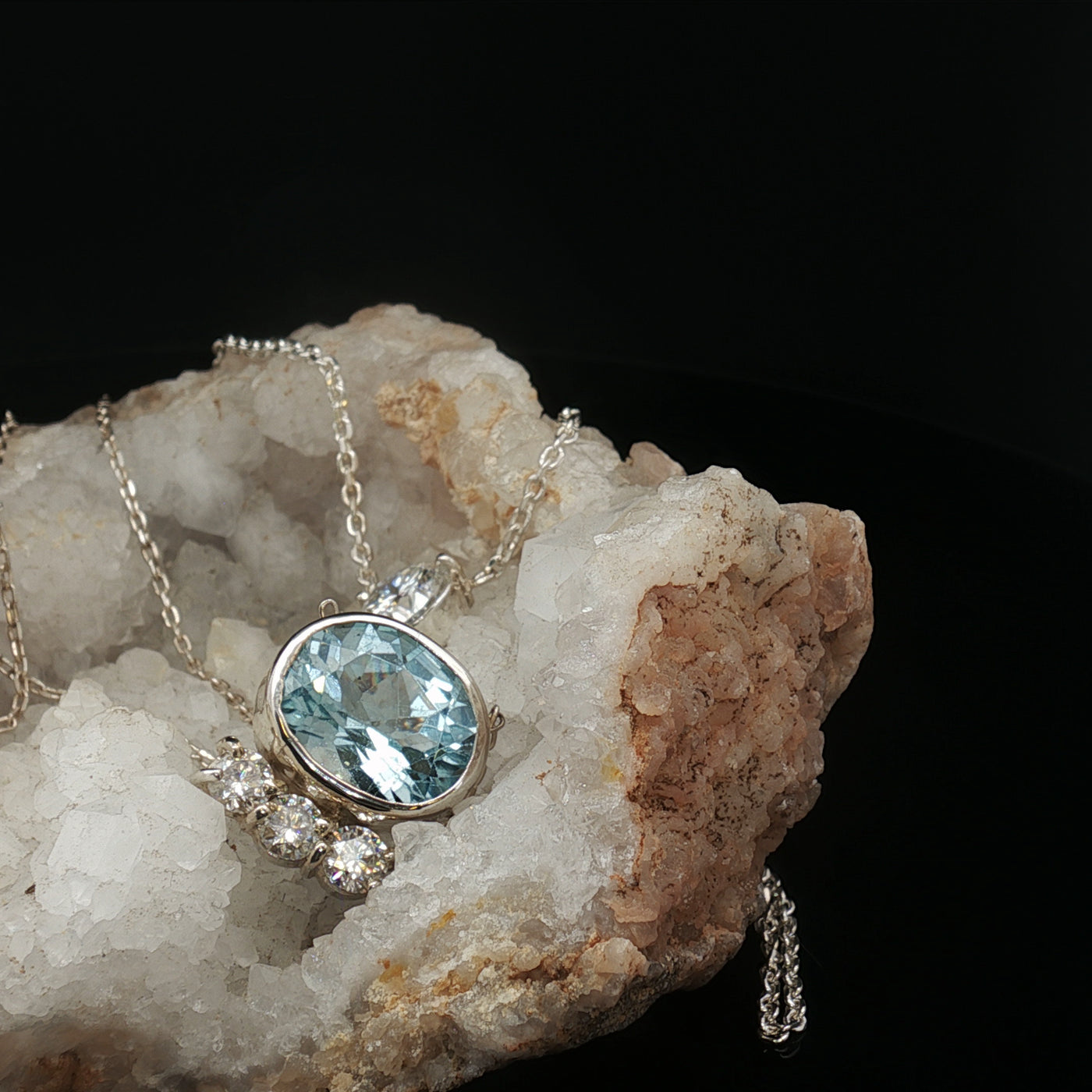 Sky Topaz & Moissanite Luxury Necklace — One-of-a-Kind Handcrafted Artistry