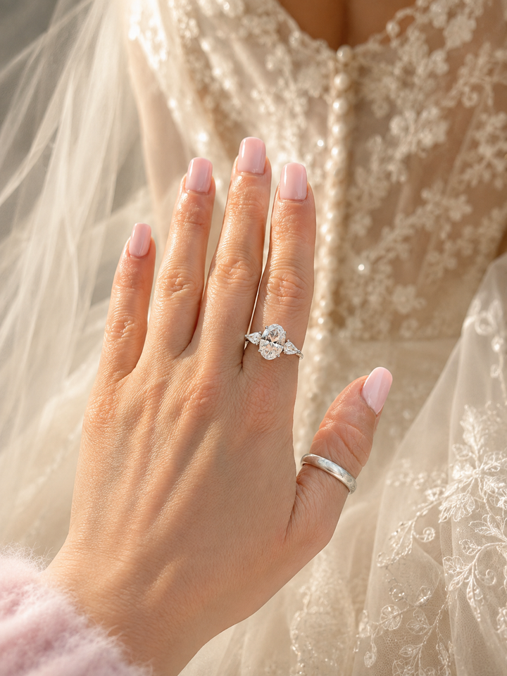 Held in Light |Oval Cubic Zirconia Engagement Ring in 925 Sterling Silver