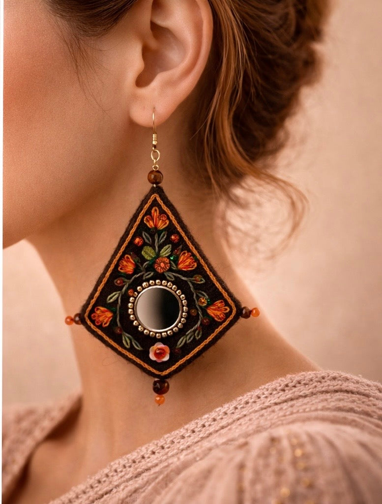 Jelveh – The Radiance Mirror Earring| Felt mirror embroidery 7 cm length