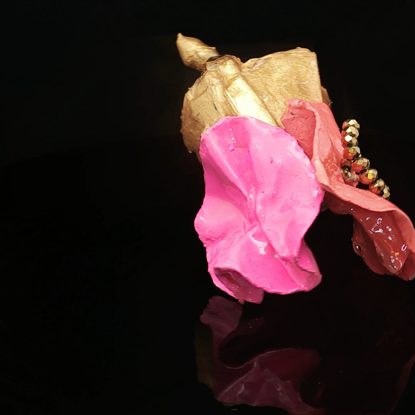 Golden Petal – Papier-Mâché Earrings | Recycled Paper Sculptural Art