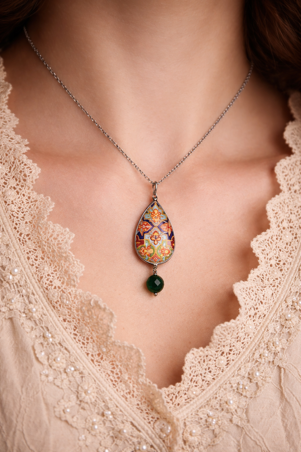 Persian Tile Teardrop Earrings –Necklace