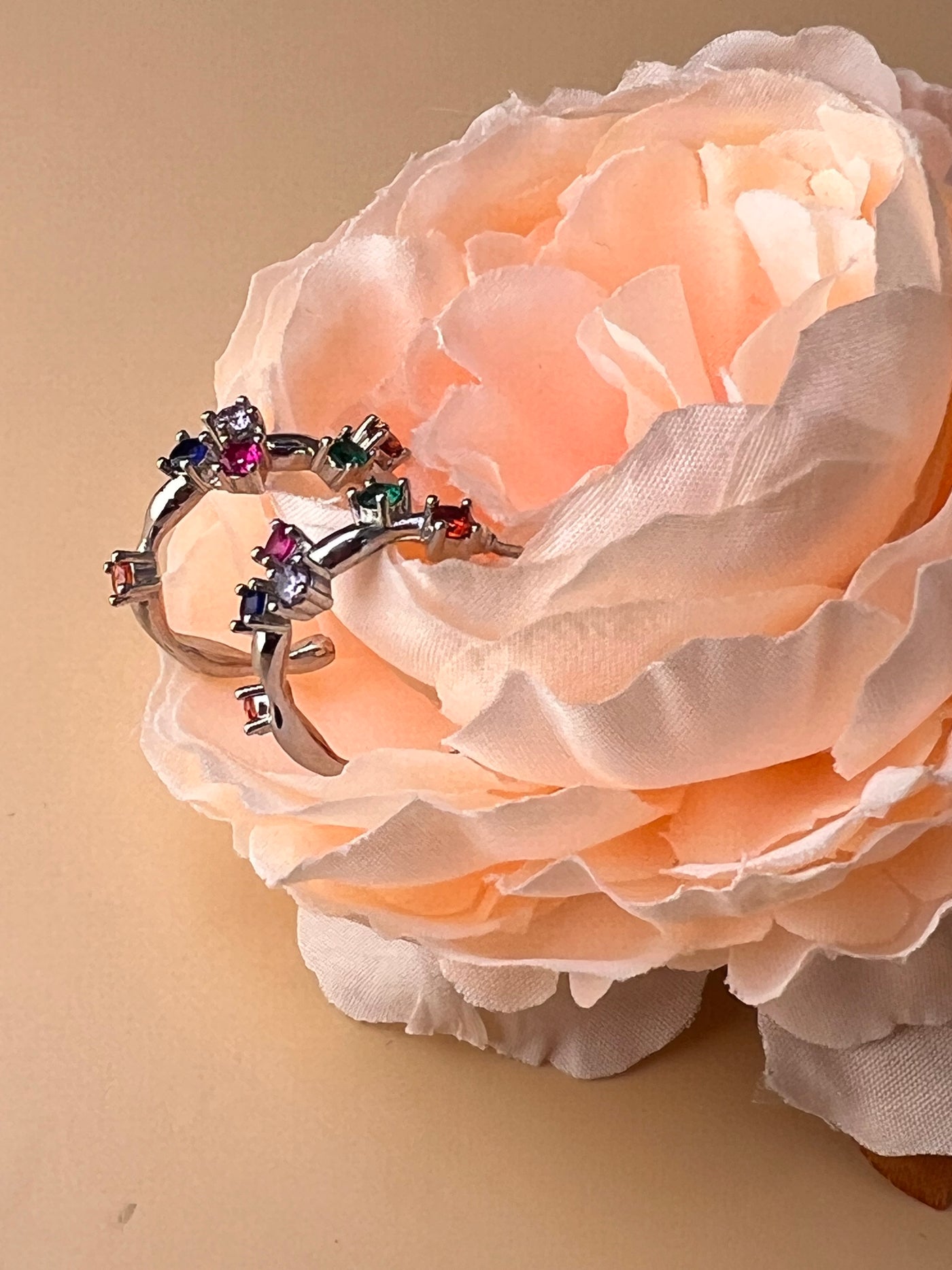 Celestial Curve – 925 Silver Earrings with Multicolour Zirconia