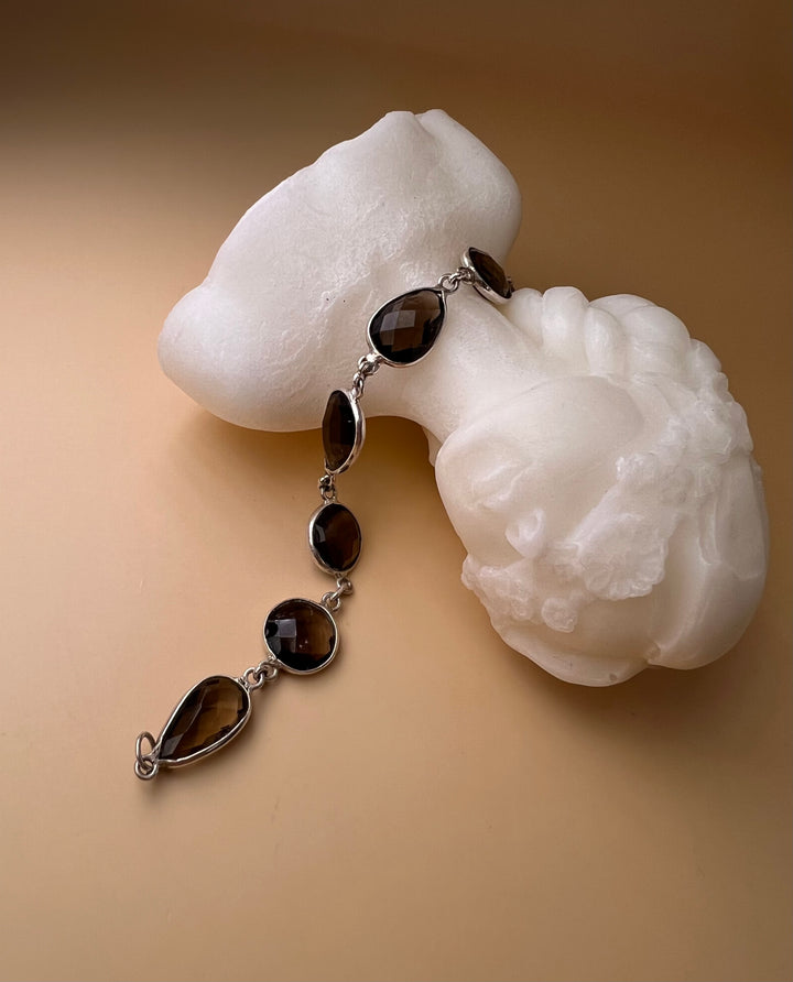 Smoky Quartz Elegance – Sterling Silver Bracelet