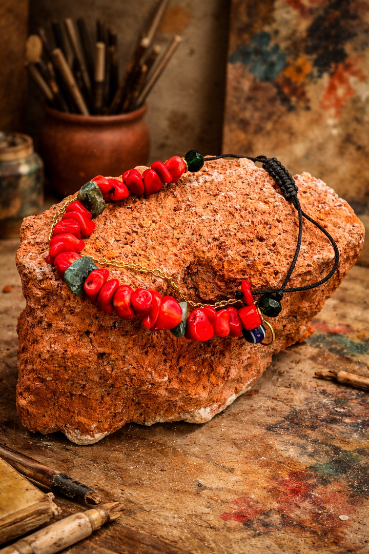 Fire of the Sea – Handmade Red Coral Adjustable Bracelet (Unisex)