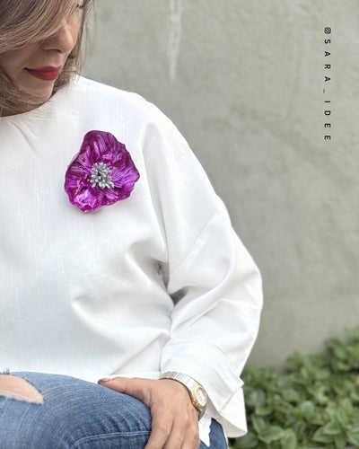 Crimson Bloom– Papier-Mâché Brooch | Recycled Paper Wearable Art