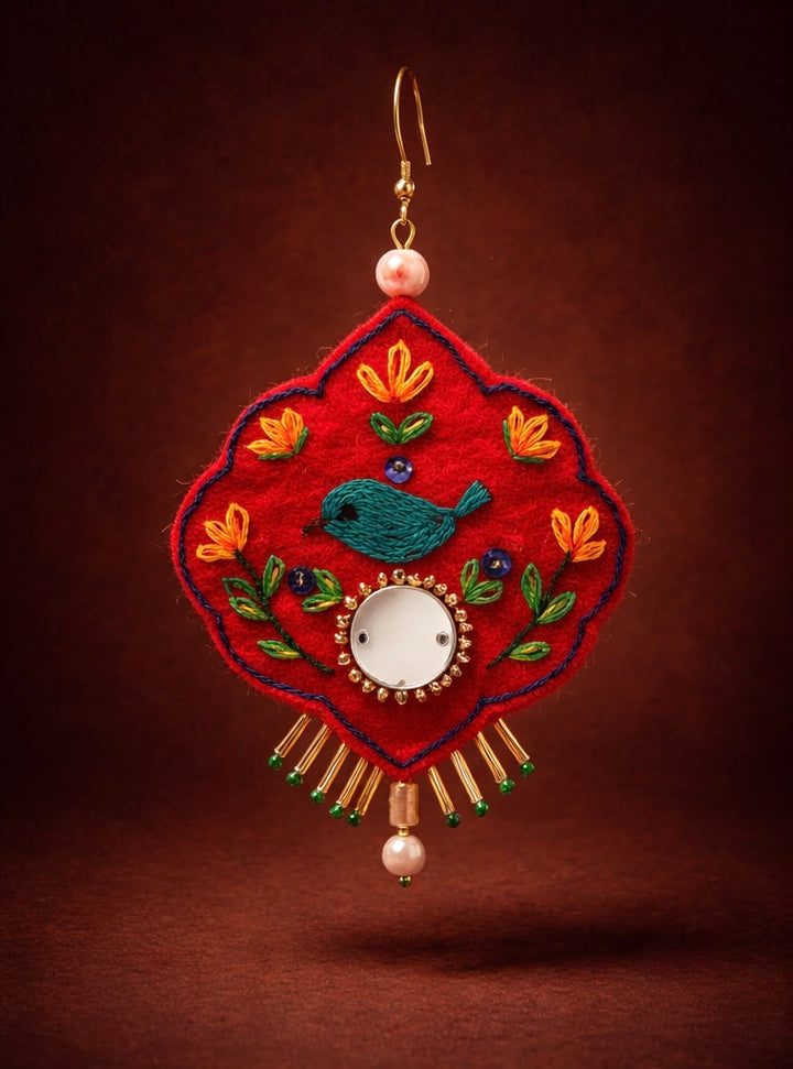 Chehcheh – The Song of Nature embroidered felt & Mirror earring 8cm length