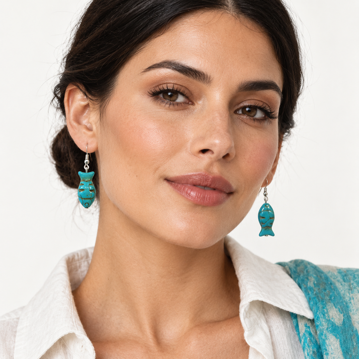 Follow Your Current – Turquoise Fish Earrings