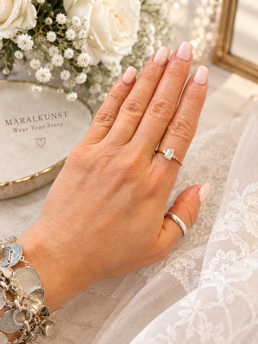 Golden Promise |GRA Certified Emerald Cut Moissanite Ring in GoldPlated Sterling Silver